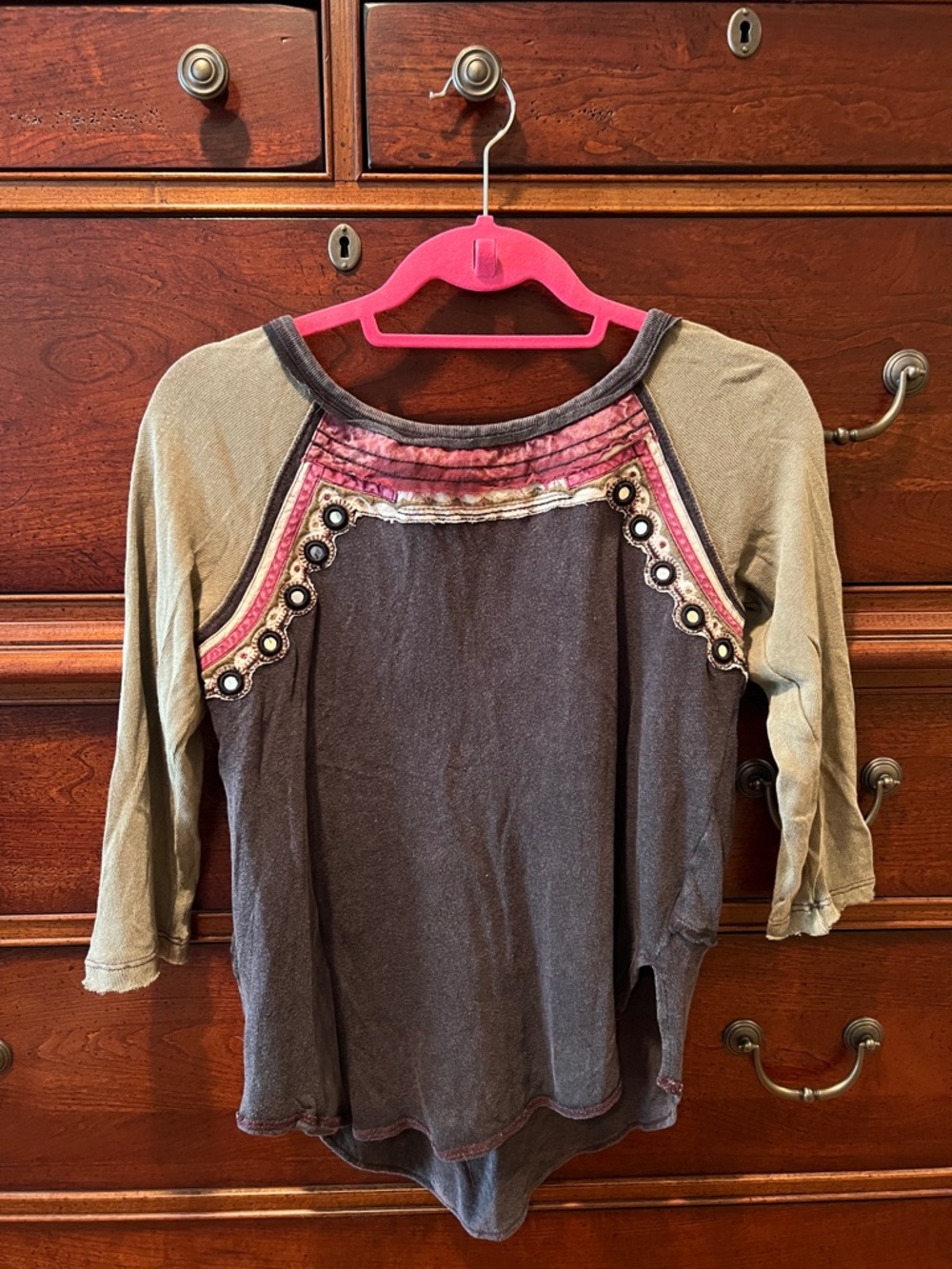 Free People Washed Black & Olive Raglan Top